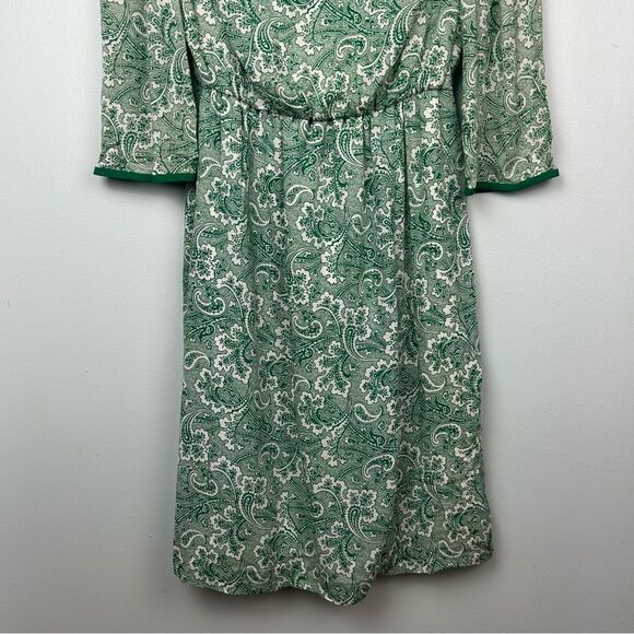 Boden Dolly Day Dress Green Paisley Lined 3/4 Sleeves Gathered Waist Faux Wrap 4 - Picture 14 of 16